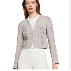 BCBGMaxAzria Light Gray Suede Blazer with Lace-Up Accents